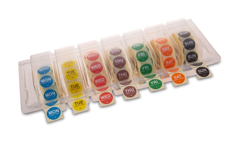 DayMark Safety Systems-I132153 Day of The Week 3/4" Circle Permanent Labels, MON-Sun, Label Dispenser Included (7,000 Labels) - Image 1